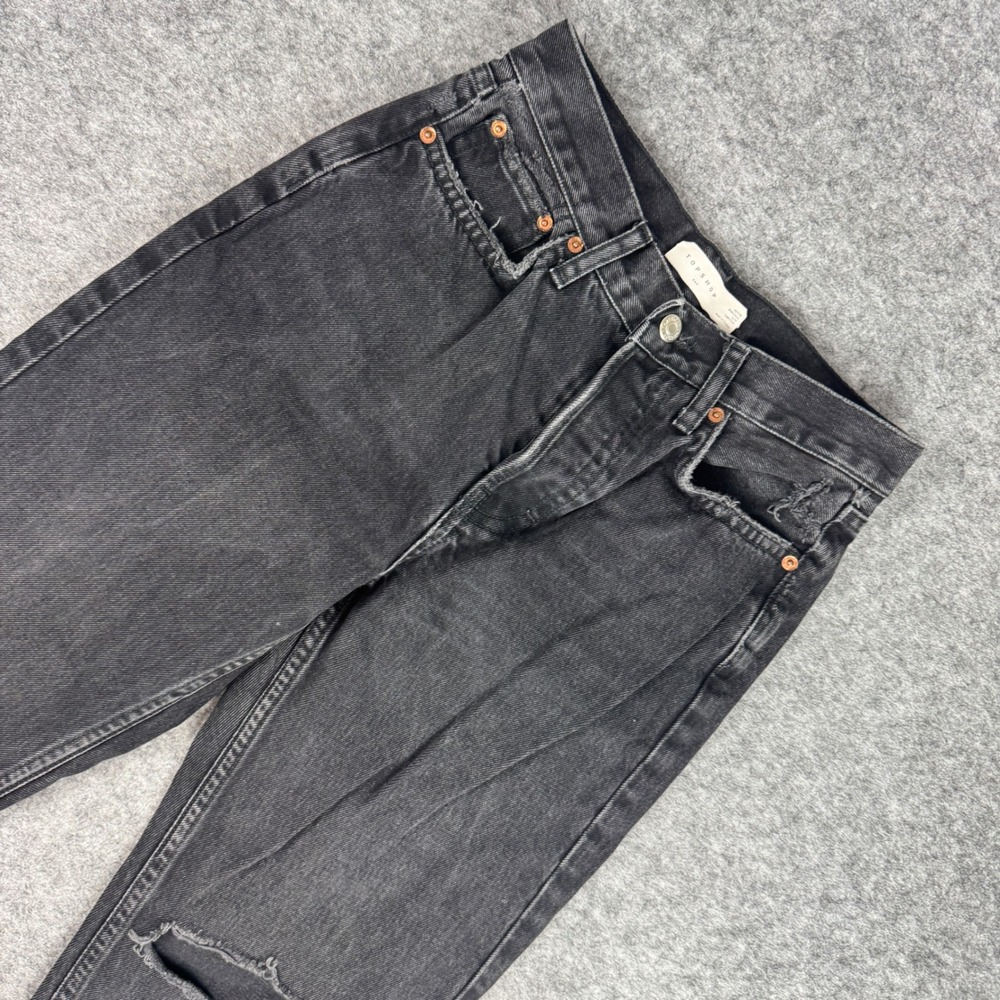Topshop Dad Jeans Petite W26 L28 Black Distressed High‎ Rise Straight Leg
